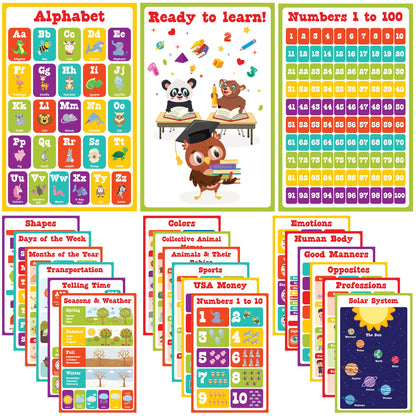 Set of 21 , Toddler Learning Posters, For Classroom Posters -17" x 11"-Educational Posters For Toddlers 1-3, Shapes For Classroom Wall , Education Kids Learning Poster , 21pcs- waterproof poster