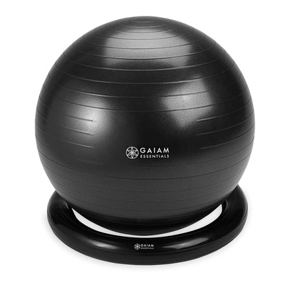 Gaiam Essentials Balance Ball & Base Kit, 65cm Yoga Ball Chair, Exercise Ball with Inflatable Ring Base for Home or Office Desk, Includes Air Pump