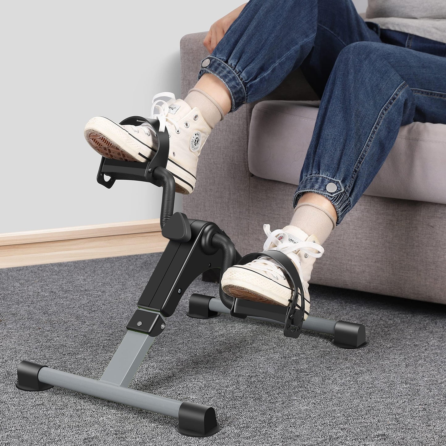 Pedal Exerciser Desk Exercise Bike Leg and Arm Exercise Bike with LCD Monitor Foldable and Porable (Black/Grey)