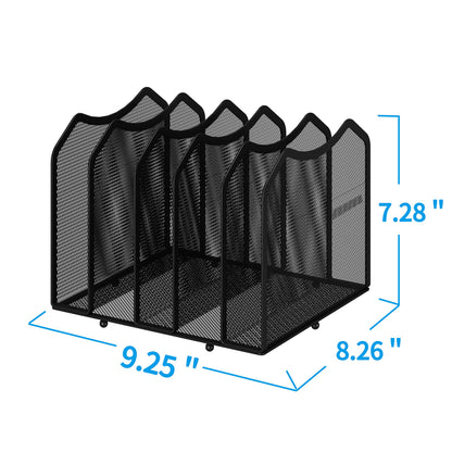 Simple Trending Mesh Desktop File Sorter Organizer, 5-Section Bookshelf for Desk Home Office, Black