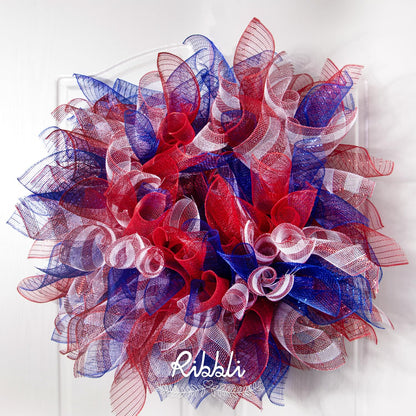 Ribbli Royal Blue Metallic Mesh Ribbon, 10 inch x 30 feet(10Yard), Royal Blue with Royal Foil, Use for 4th of July Wreath Swags and Christmas Tree Decoration