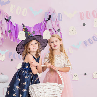 Cheerland Pastel Halloween Decorations Summerween Garland Bat Boo Ghost Pastelween Banner Hanging Photo Booth Backdrop for Cute Spooky Classroom Mantle Fireplace Baby Shower Birthday Party Decor 2pcs