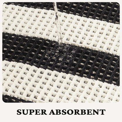 MatEssenz Checkered Runner Rug 2'x4', Black and White Waffle Weave Long Bathroom Rug with Tassels, Non-Slip & Quick Dry Bath Mat for Double Vanity & Kitchen, Machine Washable Boho Decor