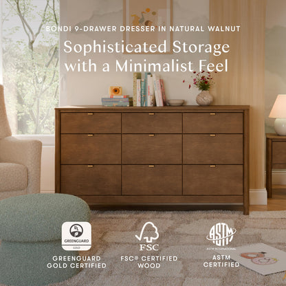 Babyletto Kids Bondi 9-Drawer Assembled Dresser in Natural Walnut, GREENGUARD Gold Certified