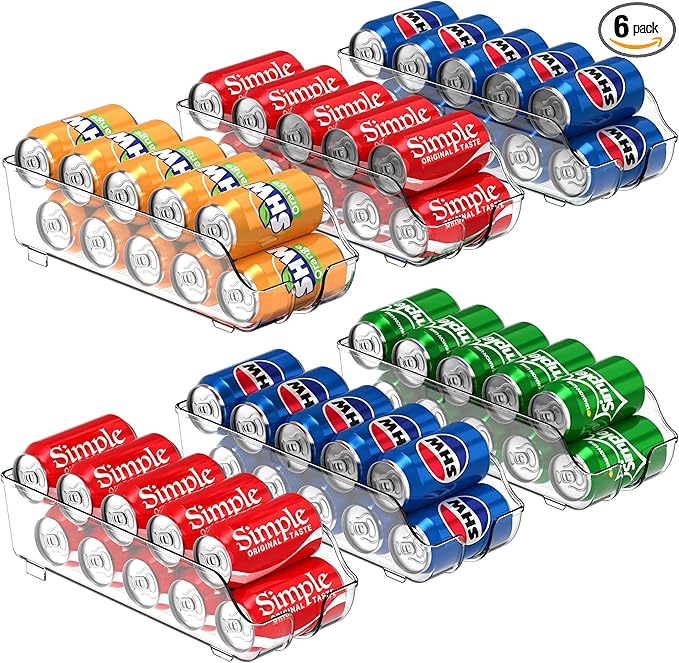 Simple Houseware Soda Can Organizer and Dispenser for Refrigerator / Pantry, Clear, Set of 6