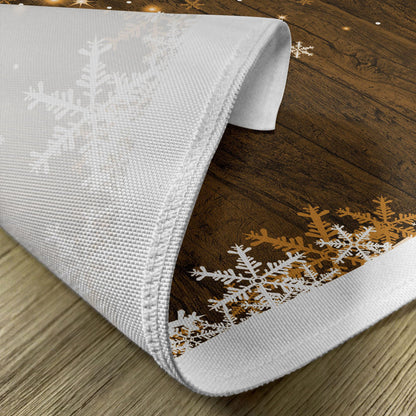 Ambesonne Christmas Place Mats Set of 8, Rustic Wooden Backdrop Snowflakes and Warm Traditional Celebration Print, Washable Fabric Placemats for Dining Table, Placemat 8 pcs, White and Brown