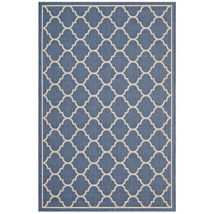 Modway Avena Moroccan Quatrefoil Trellis 8x10 Indoor and Outdoor In Blue and Beige