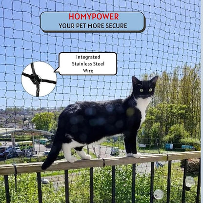Cat Netting Balcony, 10x13 ft Stainless Steel Reinforced Bite Tear UV and Weather-Resistant Anti-Fall Netting for Pets, Safety Net for Cat, Small Catio for Apartment Balcony Protection