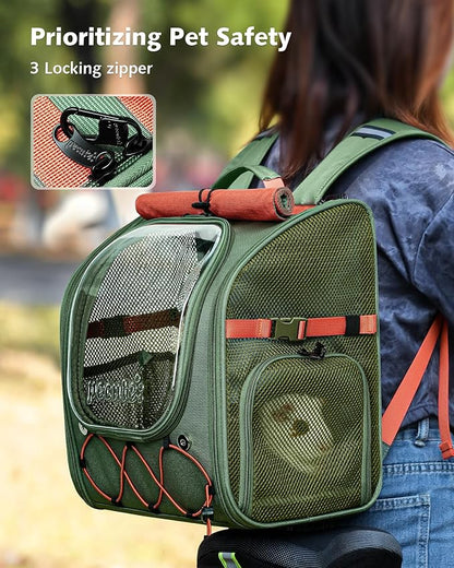 Pecute Small Pet Carrier, Breathable Guinea Pig Carrier with Transparent Bubble & Steel Frame, Safety Lock for Hamster, Rabbit, Bearded Dragon, Lizard, Ideal for Hiking, Vet Visits, Camping, Green