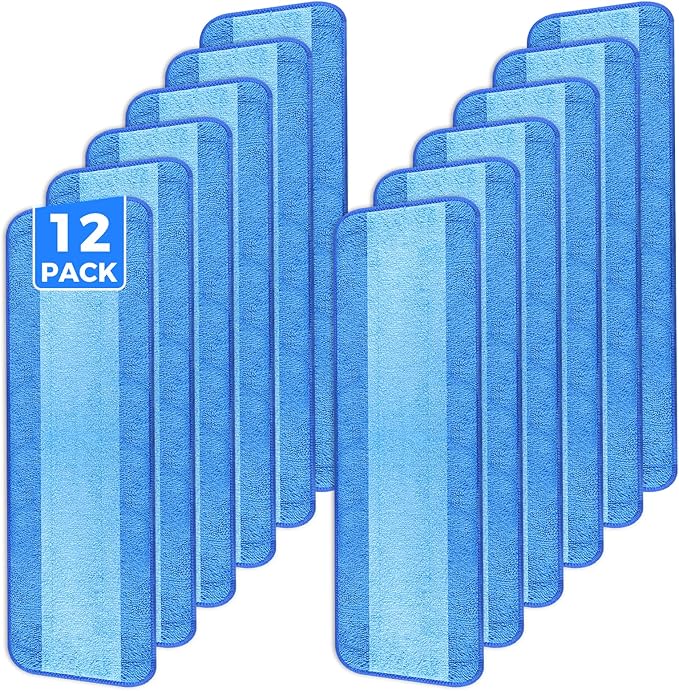 12-Pack Microfiber Cleaning Pads, 18-Inch Microfiber Mop Pads Compatible