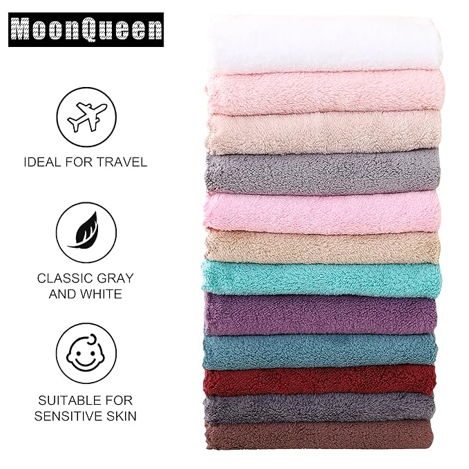 MOONQUEEN Microfiber Facial Cloths Fast Drying Washcloth 12 Pack