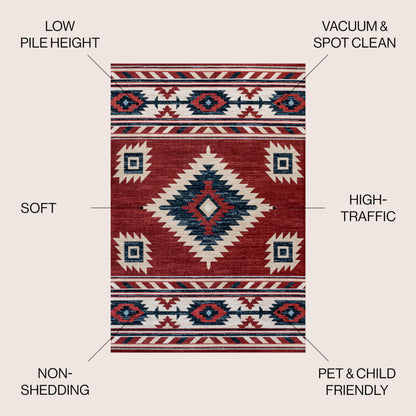 JONATHAN Y Medallion Southwestern Indoor Area Rug 4X6 Red/Navy/Cream, Serape for Living Room, Bedroom, Kitchen, Office, Easy-Cleaning, High Traffic, Pet-Friendly, Non-Shedding SWC100A-4