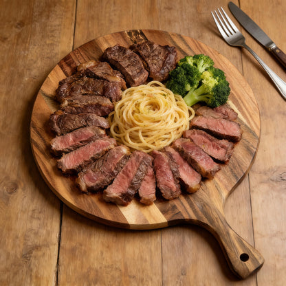 Eugelrom Acacia Wood Round Cutting Board with Handle -16" x 12" Large Charcuterie Board, Wooden Chopping Board for Kitchen, Meat & Cheese Serving Tray, Decorative Butcher Block, Ideal for Pizza