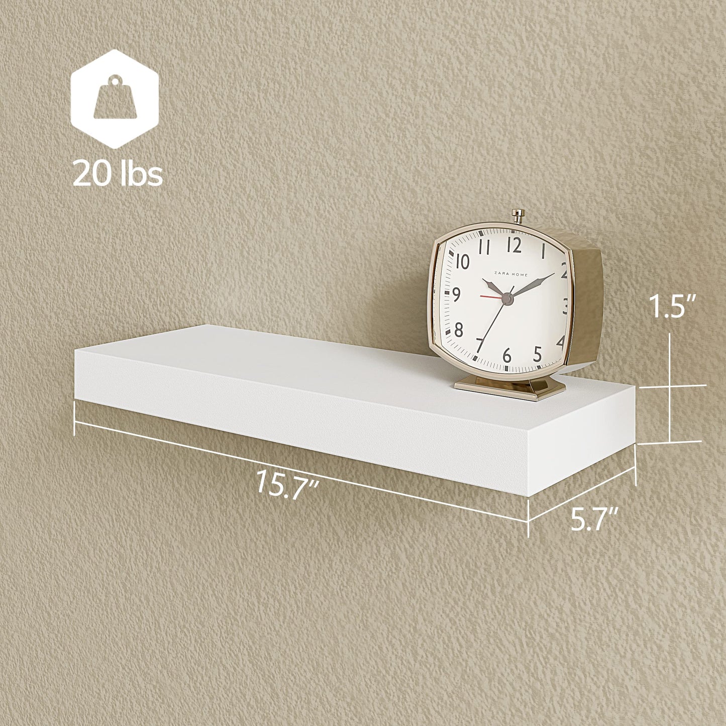 BAMEOS Floating Shelves, White Wall Mounted Wooden Shelves with Invisible Brackets Set of 2, Hanging Wall Shelves Decoration for Bedroom, Bathroom, Living Room and Kitchen