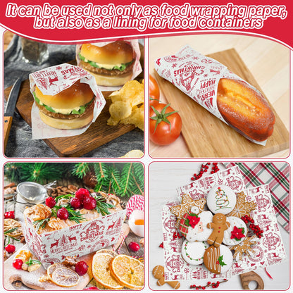 Tenceur 150 Pcs Christmas Wax Paper Sheets Parchment Deli Wraps Tissue Paper Baking Cookies Sandwich Decorative Wax Sheets Food Basket Liner Greaseproof Supplies(Red Reindeer)