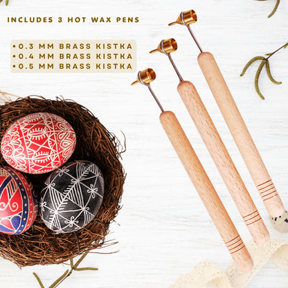 Easter Egg Decorating Kit for Pysanky, Ukrainian Egg Decorating Set with 3 Wax Writer Pens, 3 Beeswax, 10 Dyes, Candle, Egg Stand and Instructions, Candle - Traditional Art