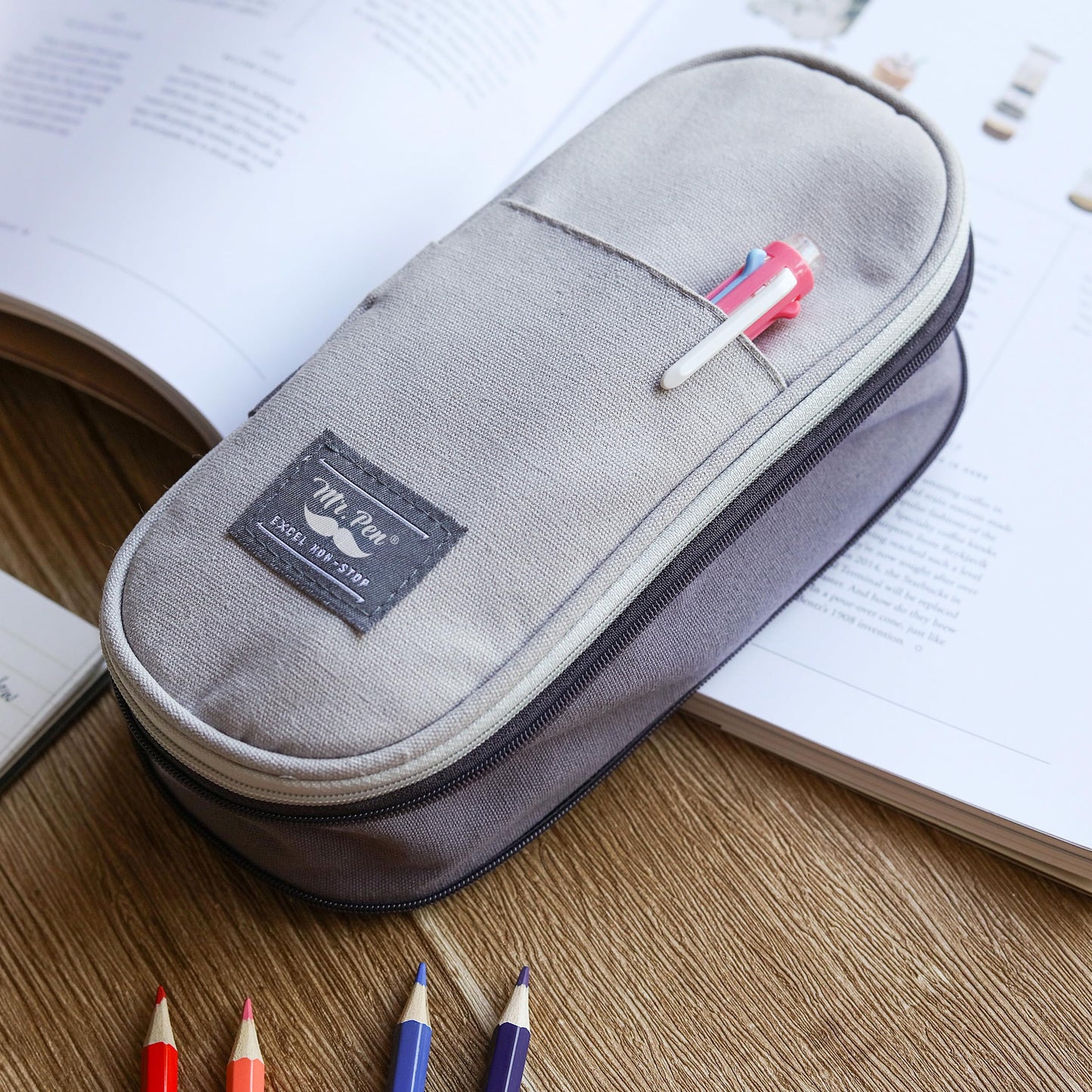 Mr. Pen- Pencil Case Large, Fabric Pencil Pouch Large, Grey, Pen Bag, School Supplies, Pencil Pouch Cute