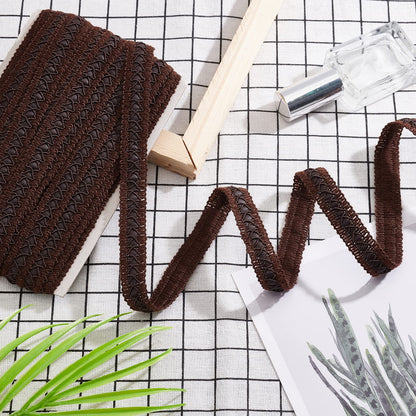 BENECREAT 15 Yard Faux Leather Braid Trims with Curve Lace, Coconut Brown Centipede Lace Ribbon for Home Decor DIY Sewing Craft, 3/4 Inch(18mm) Wide