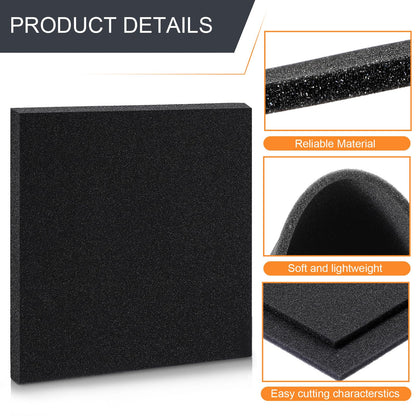 Pangda 2 Pcs Black Foam Pad 12 x 12 x 0.25 Inches Cuttable Polyurethane Foam Sheet, High Density, Non Corrosive, Anti Static Pad for Packing Crafts Cases Toolbox Camera Storage