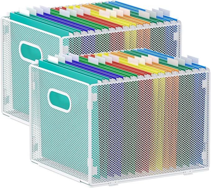 samstar 2 Pack Hanging File Organizer, Mesh File Folder Box Filing Box Cabinet