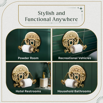 Bright Brass Wall Mount Toilet Paper Holder 7.25" Wide Vintage Crown Style Solid Brass Easy Install Toilet Tissue Paper Holders with Wooden Roll for Bathroom | Renovators Supply Manufacturing
