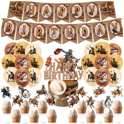 Bull Riding Birthday Party Decorations Bull Riding Party Supplies Kit with Banner, Cake Topper, Cupcake Topper, Balloons for Bull Riding Decoration Western Cowboy