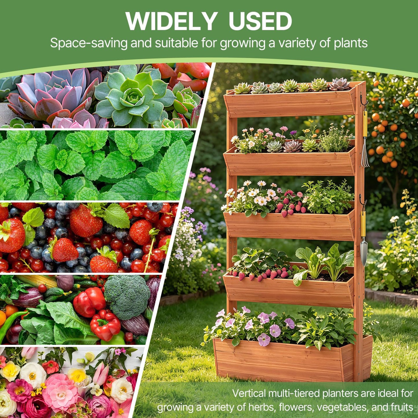 Suteck Vertical Wooden Raised Garden Bed, 5 Tier Garden Planters Freestanding Plant Stand Flower Rack Wooden Planter Box for Plants Flowers Herbs Vegetables Indoor Outdoor Gardening