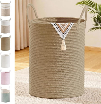 Tall Laundry Basket with Handles, 100L Portable Dirty Clothes Hamper, Boho