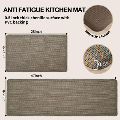Tyrot Kitchen Mats 2PCS Cushioned Anti-Fatigue Kitchen Mats for Floor Non Slip Kitchen Rugs Absorbent Foam Comfort Standing Mat for Front of Sink, Office, Laundry(Grey/Green, 17.3"x28"+17.3"x47")