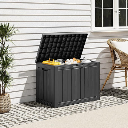 Outdoor Storage Box, Resin Deck Boxes Indoor and outdoor, Waterproof Storage Box Lockable Lid (Black, 50 Gallon)