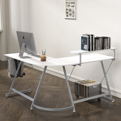 SHW 51 x 51 Inches Vista L-Shaped Desk with Monitor Stand and Drawer, White