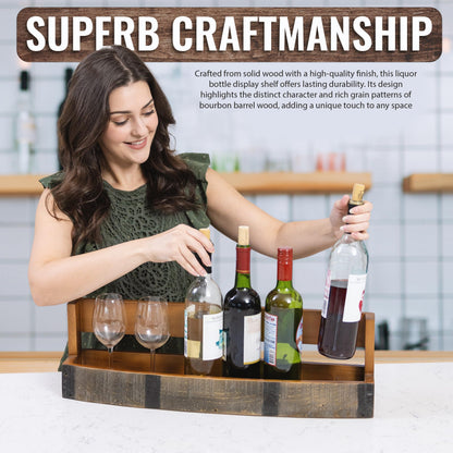 Liquor Bottle Display Shelf – Whiskey Barrel Bar Shelf for Whiskey, Wine & Bourbon – Rustic Wall-Mounted Wooden Shelves, Countertop Rack, Stylish & Space-Saving Small Liquor Cabinet for Enthusiasts