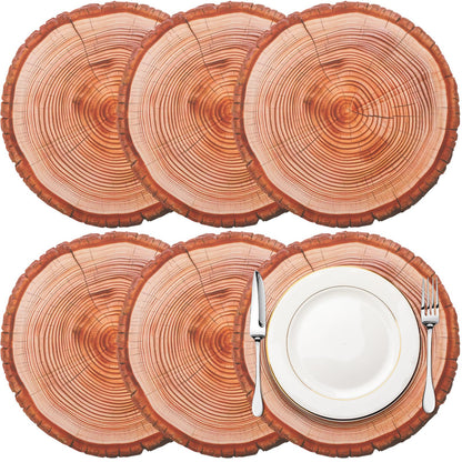 Remerry Leather Wooden Slice Placemats Set of 6, 13.8'' Round Rustic Charger Plates Wood Slices Place Mats Farmhouse Table Mats for Wedding Table Decoration Kitchen Dining Waterproof