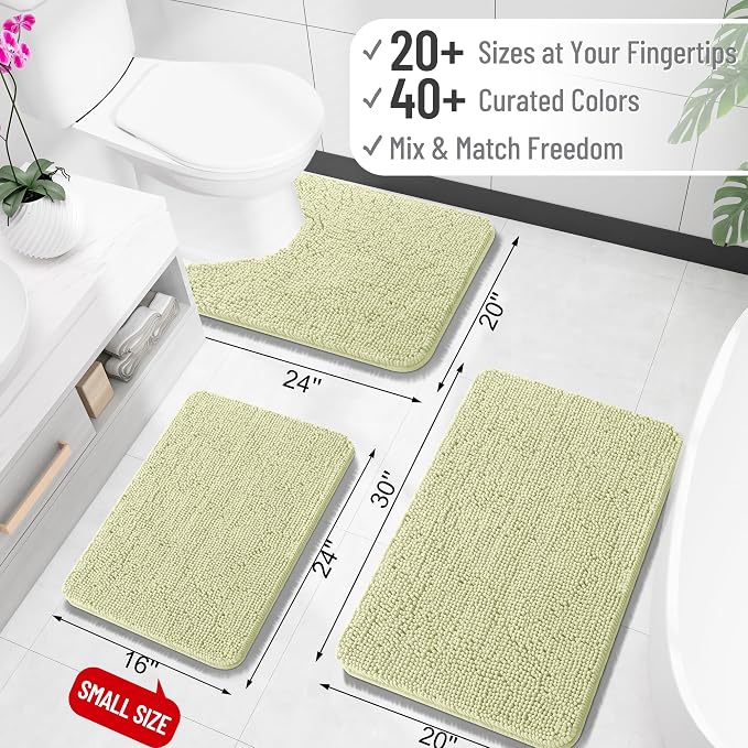 OLANLY Bathroom Runner Rugs 47x24, Soft Absorbent Chenille Bath Rugs, Rubber Backing Quick Dry, Machine Washable Long Bath Mats for Bathroom Floor, Tub and Shower, Home Decor Accessories, Vanilla
