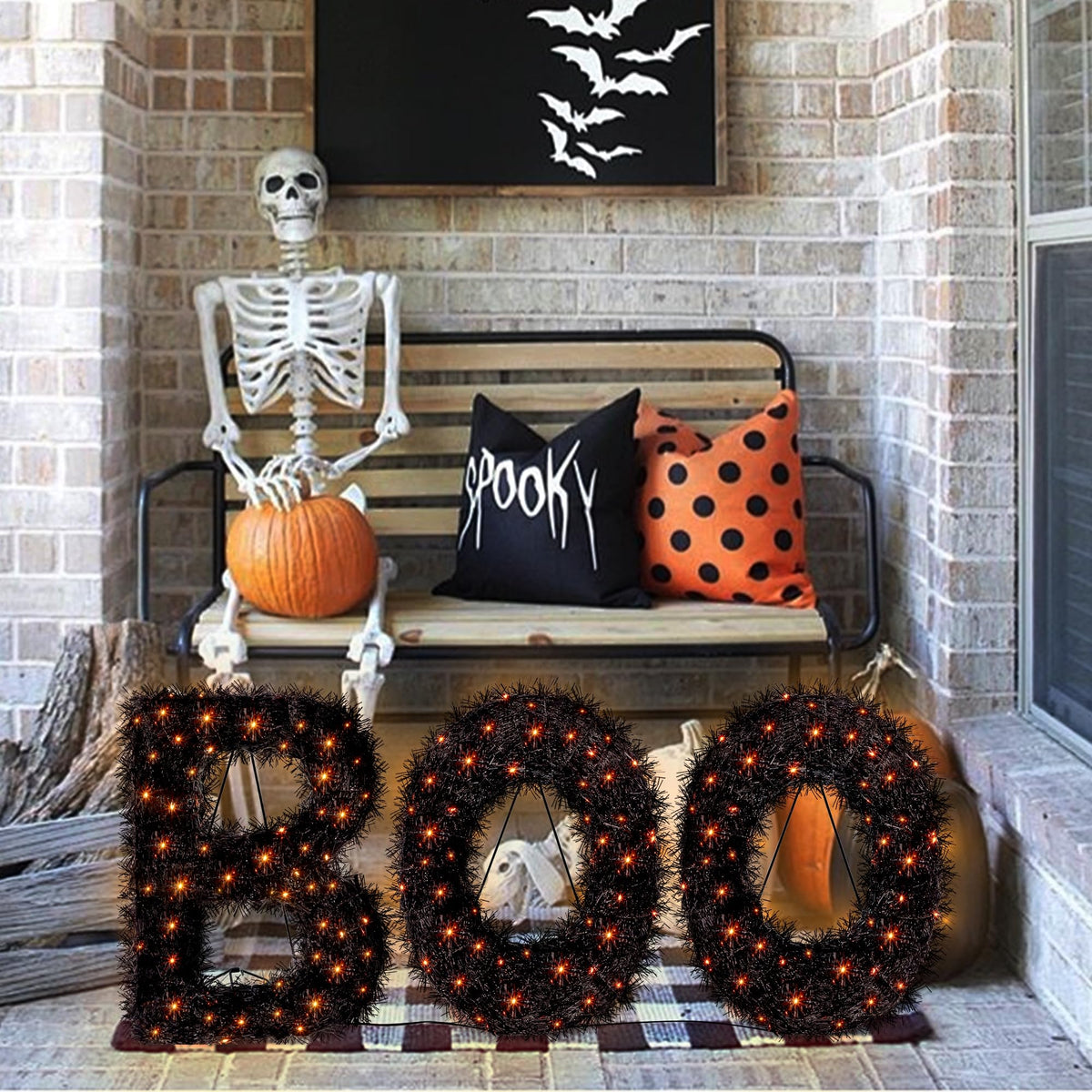 ATDAWN 3 Piece Outdoor Boo Sign Halloween Decoration, Lighted Boo Yard Display Set, Boo Yard Sign for Halloween Indoor Lawn Decor, Black & Orange