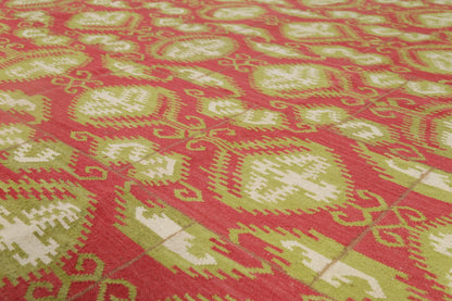 Rug Source Southwestern Style Collection 8x11 Kilim Area Rug, Flatweave/Hand-Woven Pink Geometric/All-Over Rug, Oriental Wool Carpet for Bedroom, Living Room, and Dining Room