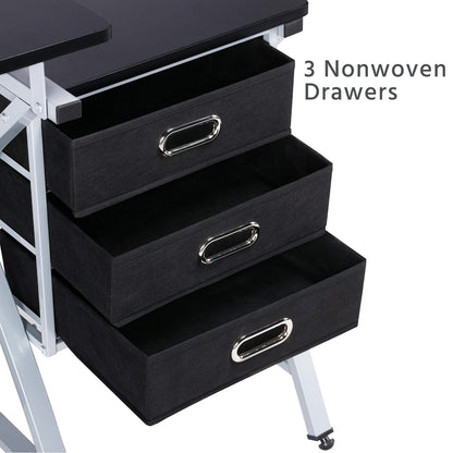 Yaheetech Drafting Desk, Drawing Table for Artists/Adults, Art Desk w/Stool and 3 Slide Drawers, Painting Studio Design Work Station, Adjustable Tabletop, Modern, 50.5 x 24 x 45 inch