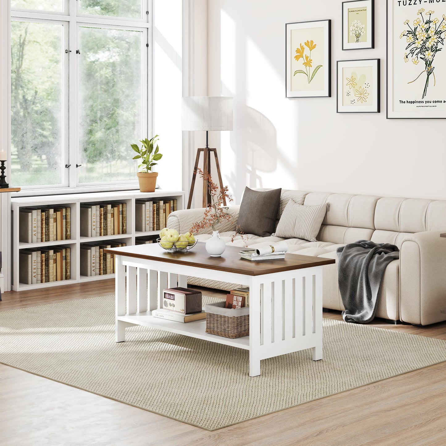 YOSHOOT 39.4" Farmhouse Coffee Table, Small Coffee Tables for Living Room