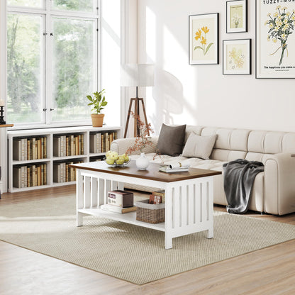 YOSHOOT 39.4" Farmhouse Coffee Table, Small Coffee Tables for Living Room