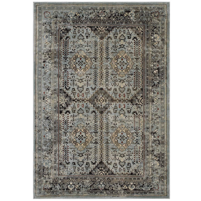 Modway Enye Distressed Vintage Floral Lattice 8x10 Area Rug in Brown and Silver Blue