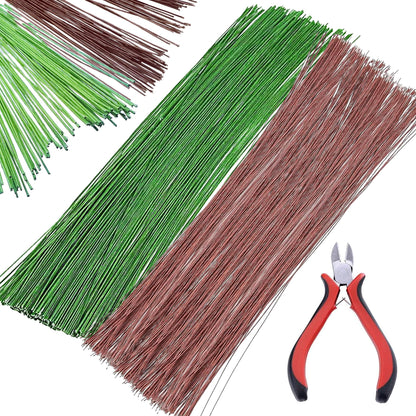 Woohome 400 Pcs Floral Wire with Wire Cutter 26 Gauge Crafts Wire Florist Flower Wire Stems Brown Floral Wire for Making Flower Arrangement Supplies Wedding Bouquet DIY