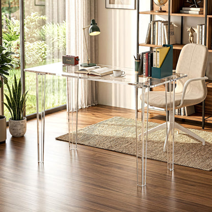 Acryve Acrylic Desk - Clear Acrylic Table, Modern Home Office Study Table, Extended Surface Multi-Purpose Console, Sturdy Lightweight Workstation for Small Spaces (Transparent-L)