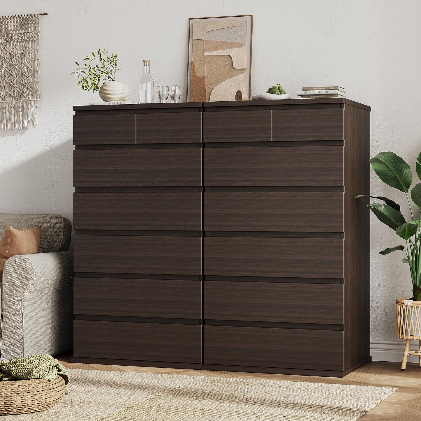 Brown Tall 7 Drawer Dresser for Bedroom, Modern Wood Closet Dressers & Chests of Drawers with Jewelry Storage, 23.6" L*15.8" W*47.5" H in Large Vertical Dresser for Bedroom, Living Room, Nursery