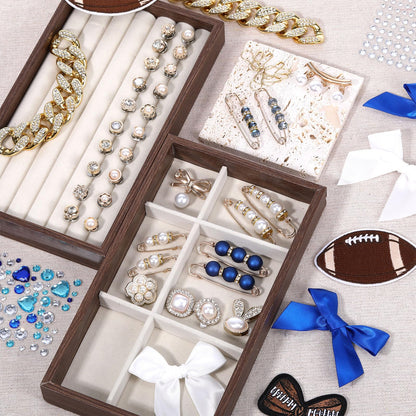 Norme 45 Pcs Game Day Football Junk Socks Charms Kit Brooches and Pins for Women Football Sports Jewelry for Socks Shoe Charms with Bows Sneakers DIY Kit with Pearls (Blue,Stylish Style)