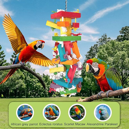 35" Extra Large Parrot Toys - Chewable Foraging Toys for Macaws, African Grey, Amazon Parrots - Durable Bird Cage Accessories Gift