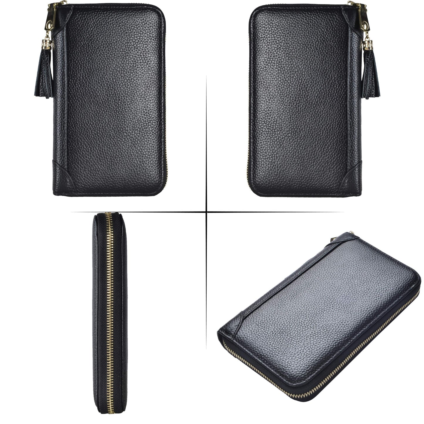 Easyoulife Credit Card Holder Wallet Womens Zipper Leather Case Purse RFID Blocking (Black)