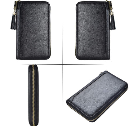 Easyoulife Credit Card Holder Wallet Womens Zipper Leather Case Purse RFID Blocking (Black)