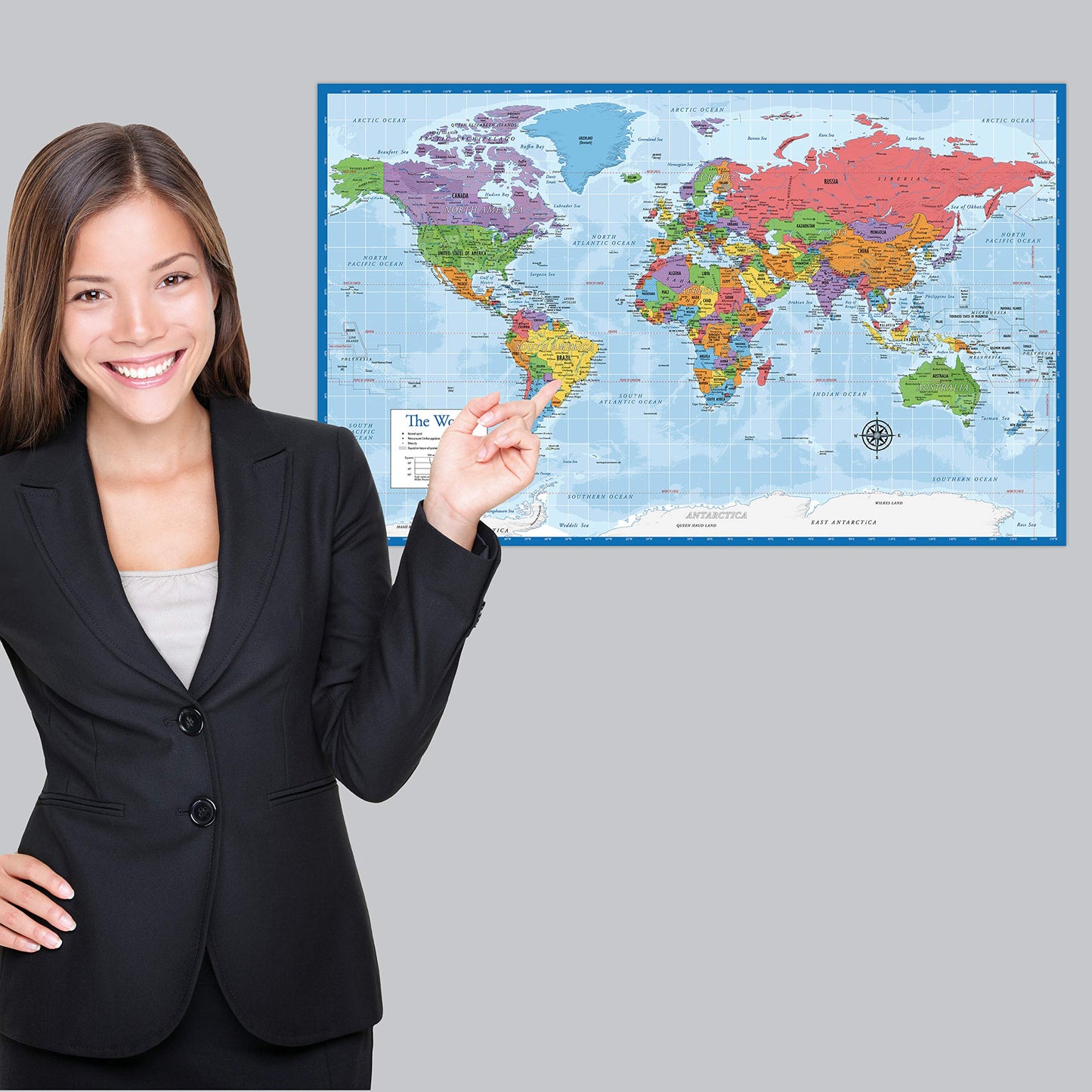 Laminated World Map & US Map Poster Set - 18" x 29" - Wall Chart Maps of the World & United States - Made in the USA - (LAMINATED, 18" x 29")