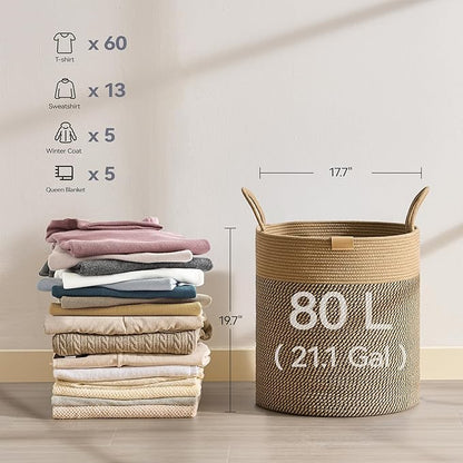 80L Laundry Hamper Basket, Baby Nursery Woven Storage Basket