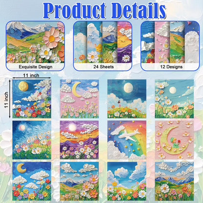 EggSun 48 Sheets Oil Painting Floral Scrapbook Paper,Oil Painting Floral Pattern Decorative Scrapbook Paper for Journals DIY Cards and Photo Albums,Aesthetic Craft Supplies